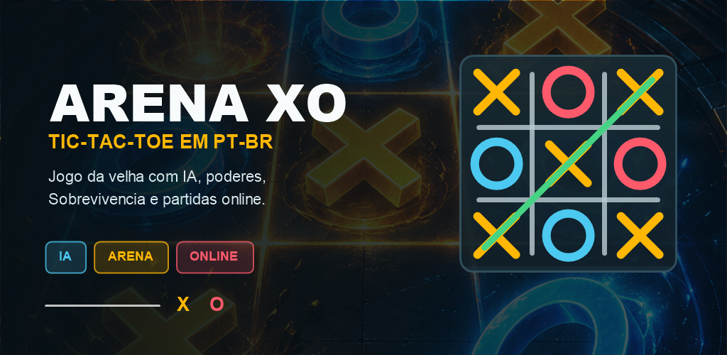 Arena XO com tabuleiro iluminado e pecas X e O